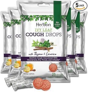 Herbion Naturals Ivy Leaf Cough Drops with Thyme & Licorice, Natural Honey Lemon Flavor,