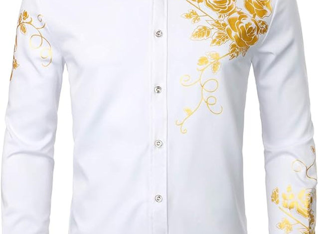 Men's White and Gold Shirt