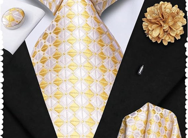 Men's White and Gold Tie