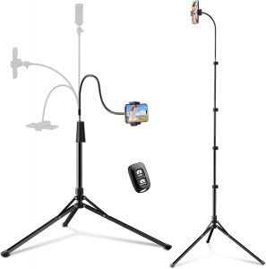 Tall Cell Phone Tripod Stand with Flexible Gooseneck and Remote